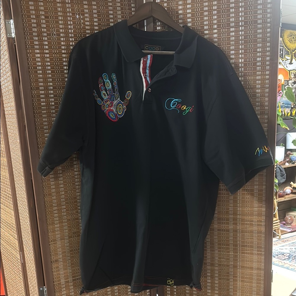 Coogi Black Polo Shirt with Colorful Embroidery